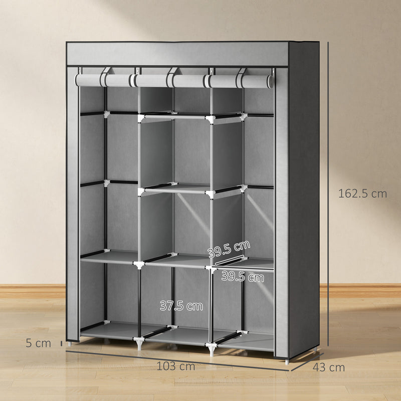 HOMCOM Fabric Portable Wardrobe with 8 Shelves 2 Hanging Rails