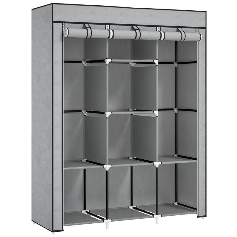 HOMCOM Fabric Portable Wardrobe with 8 Shelves 2 Hanging Rails