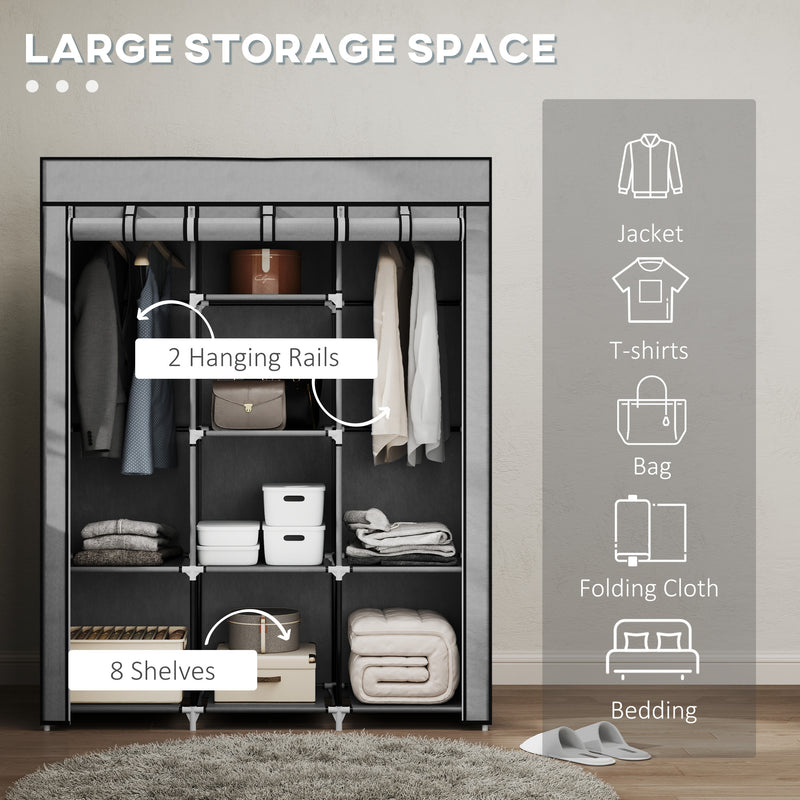 HOMCOM Fabric Portable Wardrobe with 8 Shelves 2 Hanging Rails