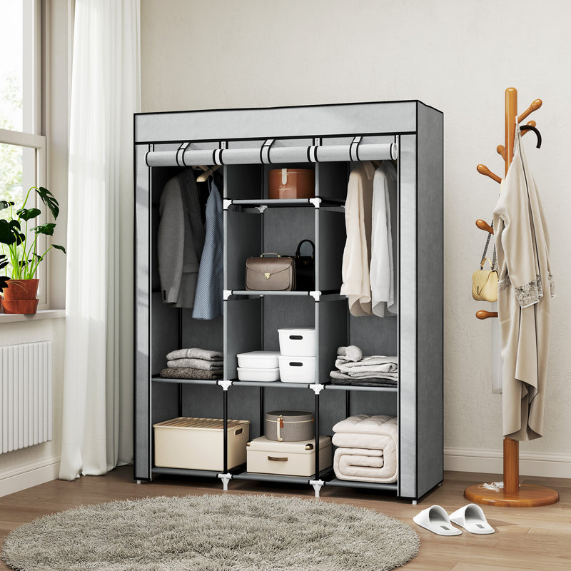 HOMCOM Fabric Portable Wardrobe with 8 Shelves 2 Hanging Rails