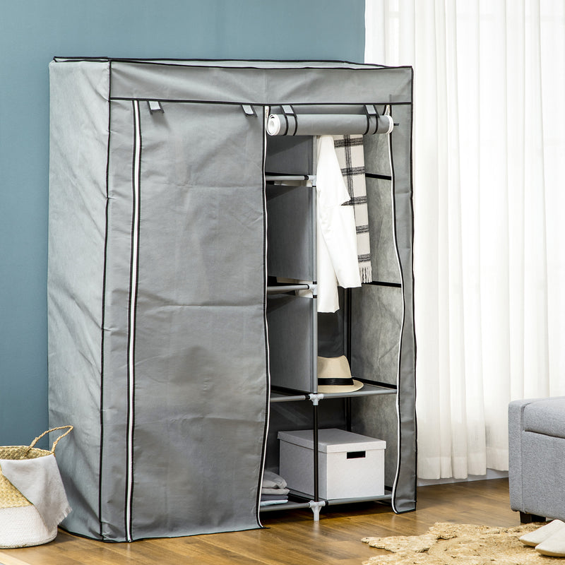 HOMCOM Fabric Portable Wardrobe with 8 Shelves 2 Hanging Rails