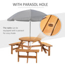 Outsunny Garden Round Table W/3 Attached Benches-Fir Wood