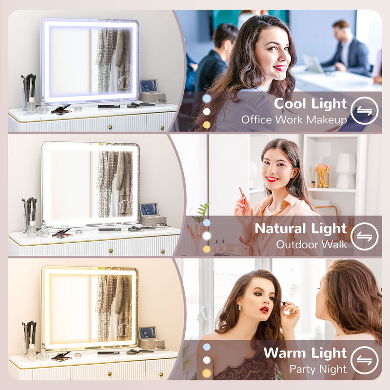 HOMCOM Vanity Mirror with Lights, 10X Magnifying, USB Charging Port, White