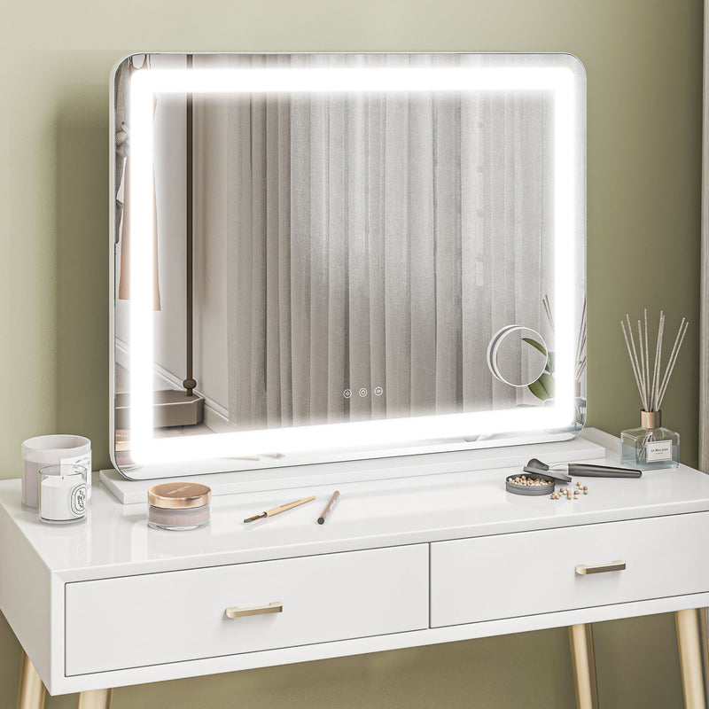 HOMCOM Vanity Mirror with Lights, 10X Magnifying, USB Charging Port, White