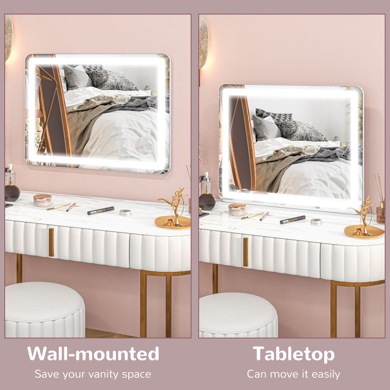 HOMCOM Vanity Mirror with Lights, 10X Magnifying, USB Charging Port, White