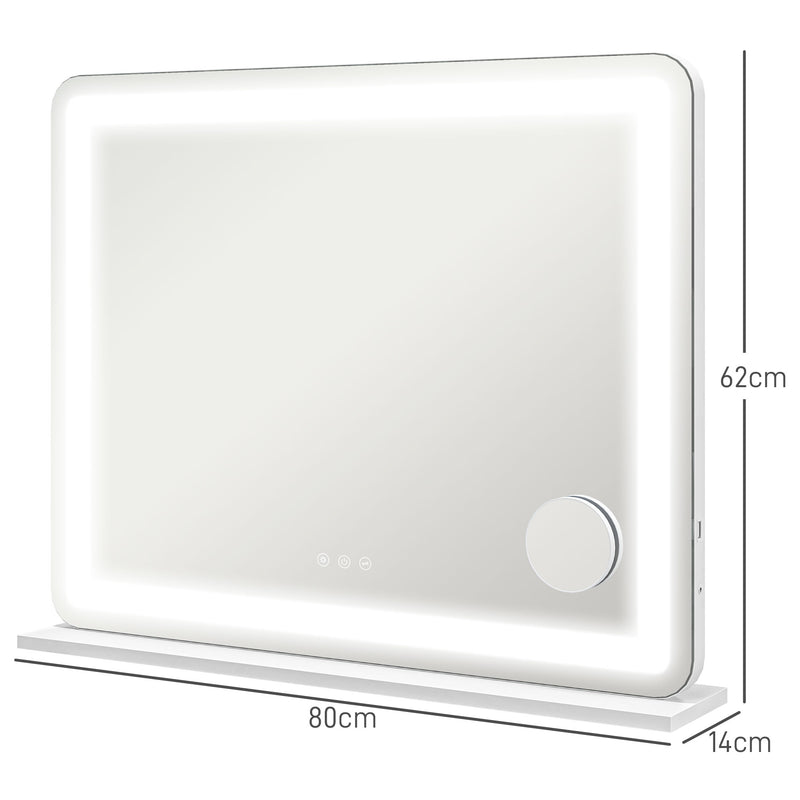 HOMCOM Vanity Mirror with Lights, 10X Magnifying, USB Charging Port, White