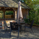 Outdoor 4 Person Round Glass Top Garden Dining Table Chairs With Beige Parasol and Base Set