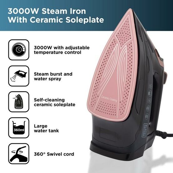Black And Decker Corded Steam Iron 3000w - Rose Gold