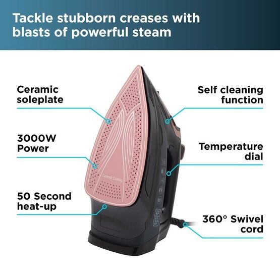 Black And Decker Corded Steam Iron 3000w - Rose Gold