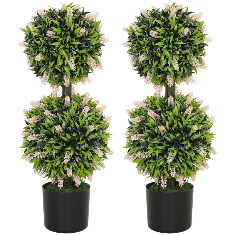 HOMCOM Set of 2 Potted Artificial Plants with Lavender Flowers