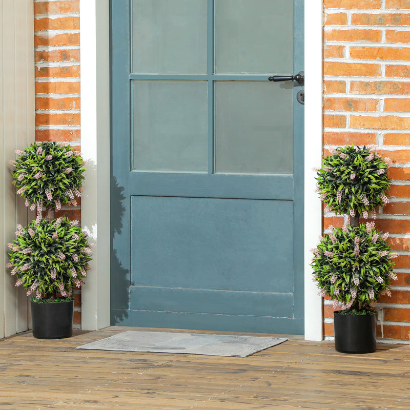 HOMCOM Set of 2 Potted Artificial Plants with Lavender Flowers