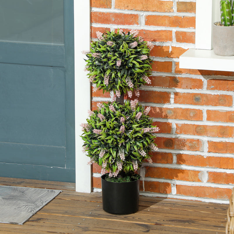 HOMCOM Set of 2 Potted Artificial Plants with Lavender Flowers