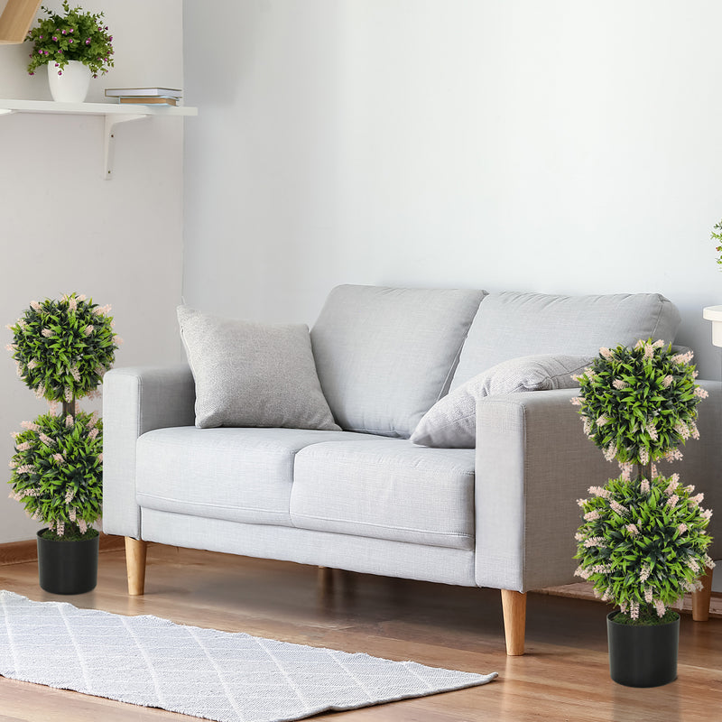 HOMCOM Set of 2 Potted Artificial Plants with Lavender Flowers