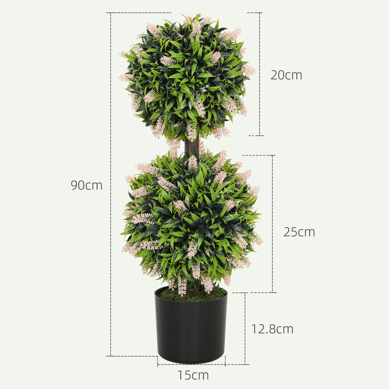 HOMCOM Set of 2 Potted Artificial Plants with Lavender Flowers