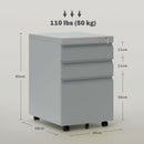 Vinsetto 3 Drawer File Cabinet, Lockable Metal Filling Cabinet - Yellow/Grey/Green