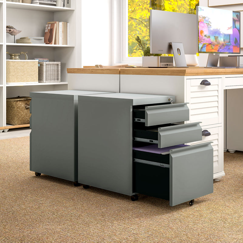 Vinsetto 3 Drawer File Cabinet, Lockable Metal Filling Cabinet - Yellow/Grey/Green