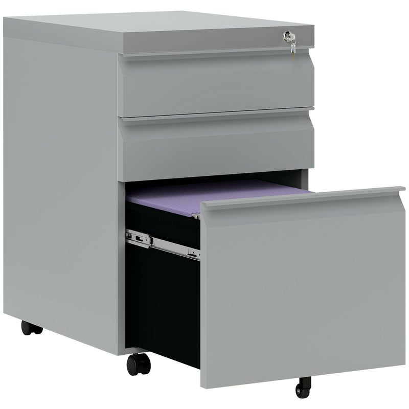 Vinsetto 3 Drawer File Cabinet, Lockable Metal Filling Cabinet - Yellow/Grey/Green