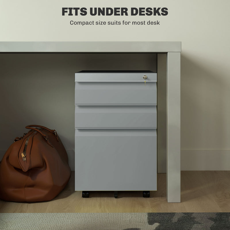 Vinsetto 3 Drawer File Cabinet, Lockable Metal Filling Cabinet - Yellow/Grey/Green
