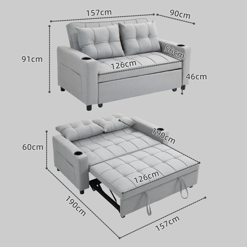 HOMCOM 2 Seater Pull Out Sofa Bed with Pockets for Living Room