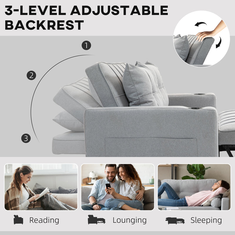HOMCOM 2 Seater Pull Out Sofa Bed with Pockets for Living Room
