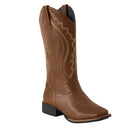 PU Leather Fashionable Western-Style Mid-Calf Cowboy Boots - Brown