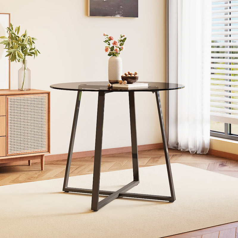 Livingandhome Black Tempered Glass Round Dining Table