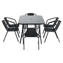 Breeins Outdoor Tempered Glass Garden Table With 6 Rattan Chairs