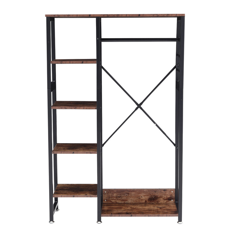 Livingandhome Rustic Brown Clothes Rack with Storage Shelves