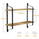 Livingandhome 2-Tier Industrial Wall Mounted Metal and Wood Floating Shelf