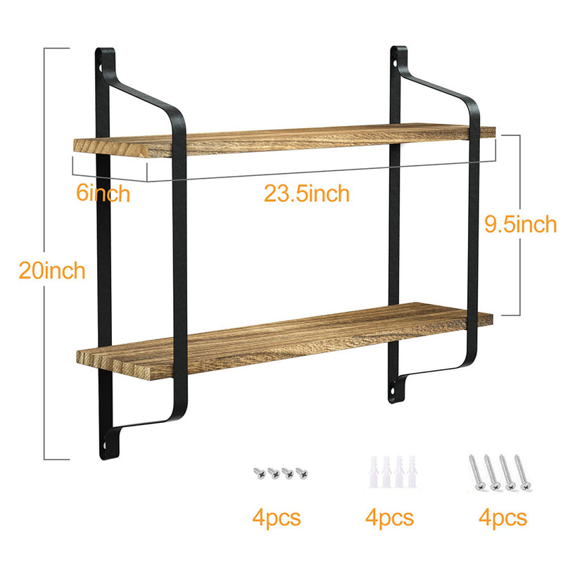 Livingandhome 2-Tier Industrial Wall Mounted Metal and Wood Floating Shelf