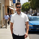 Solid Short Sleeve Shirt With Turn-Down Collar - White