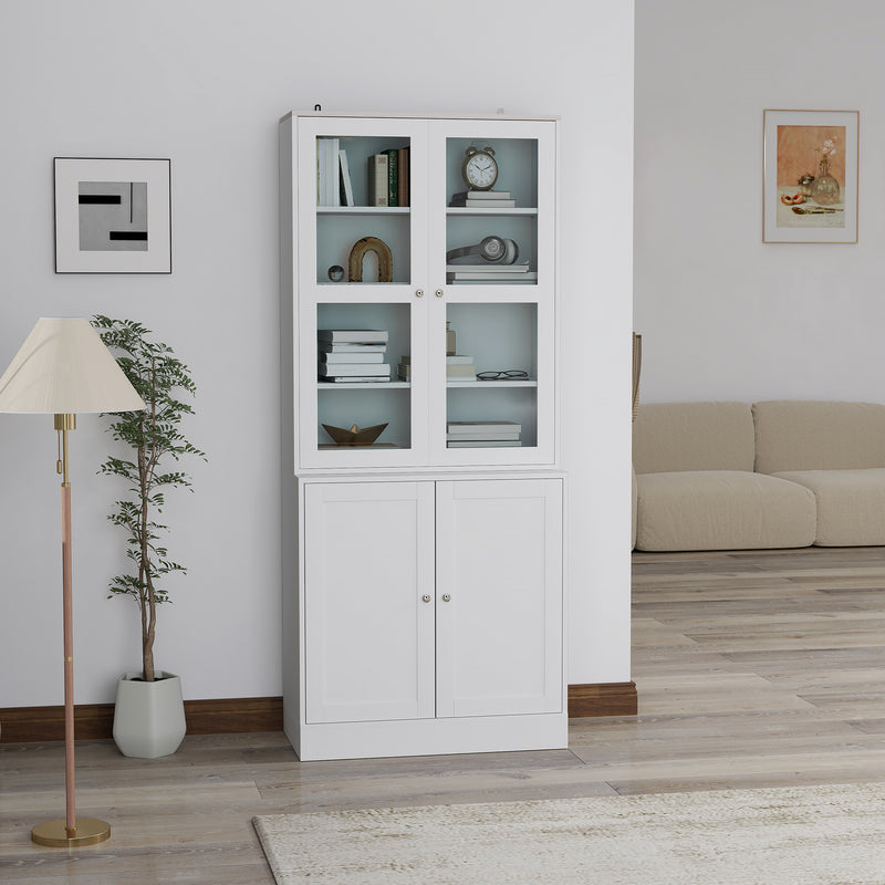 HOMCOM Modern Bookcase Display Storage Cabinet w/ Doors Adjustable Shelves