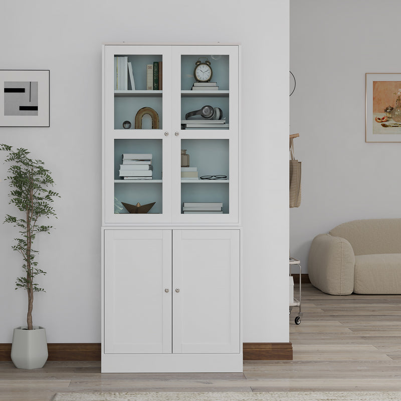 HOMCOM Modern Bookcase Display Storage Cabinet w/ Doors Adjustable Shelves