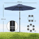 Outsunny 3(m) Garden Umbrella Outdoor Sunshade Canopy W/ Tilt & Crank Navy