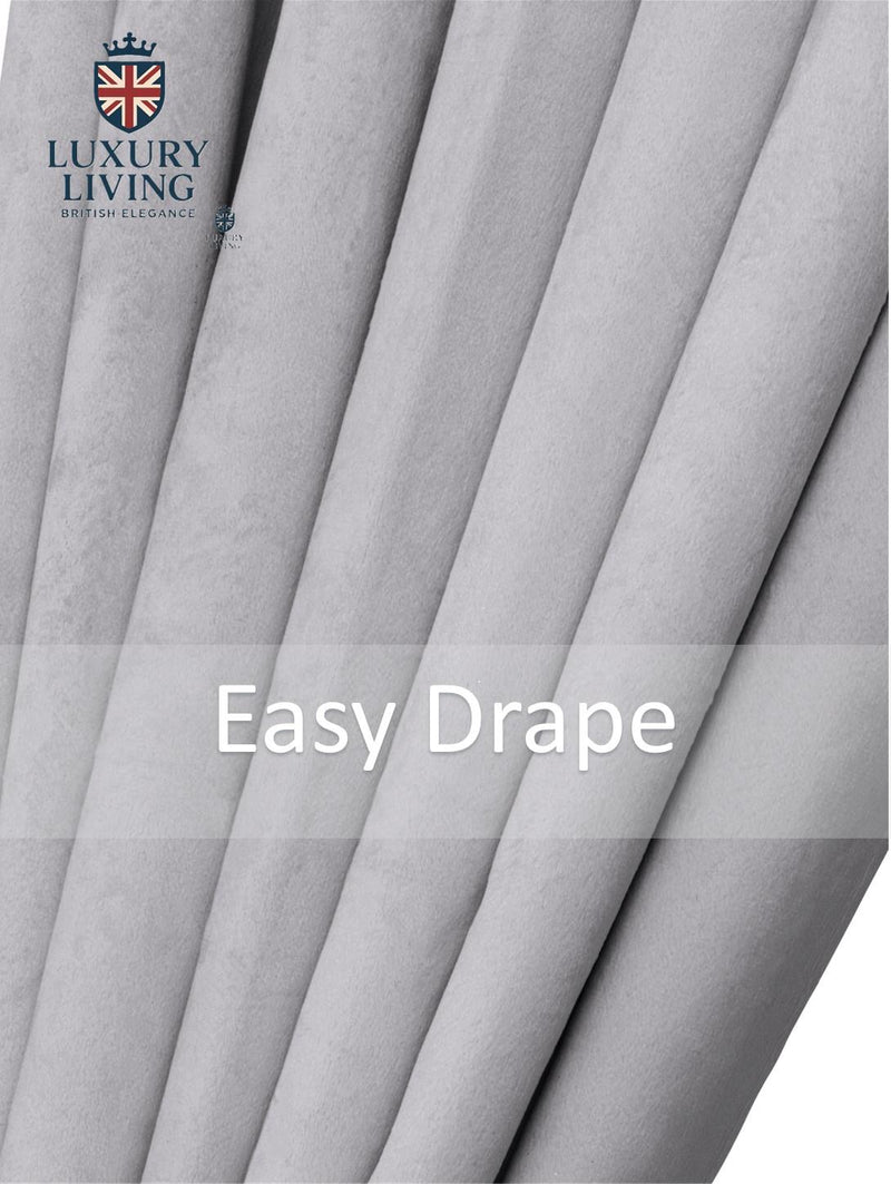 Triple Woven Blackout Velvet Ring Top Curtains with Cascading Diamante Studs Silver