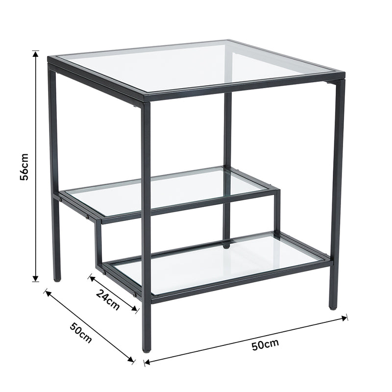 Livingandhome Ladder Style Tempered Glass Side Table