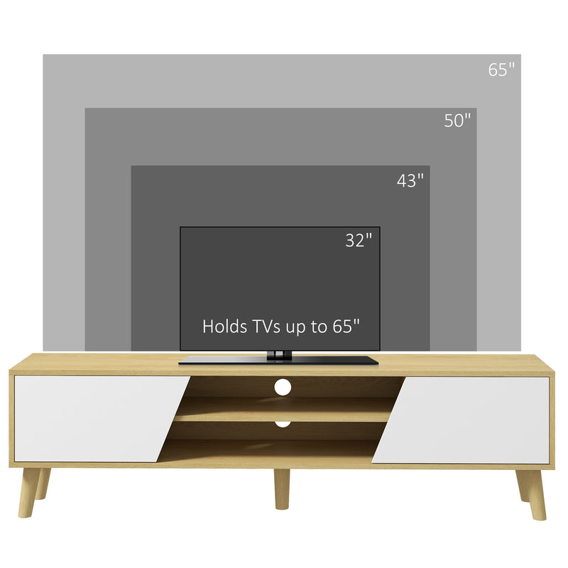 HOMCOM TV Unit Cabinet For TVs Up To 65 Inch TV Stand With Shelves, Oak