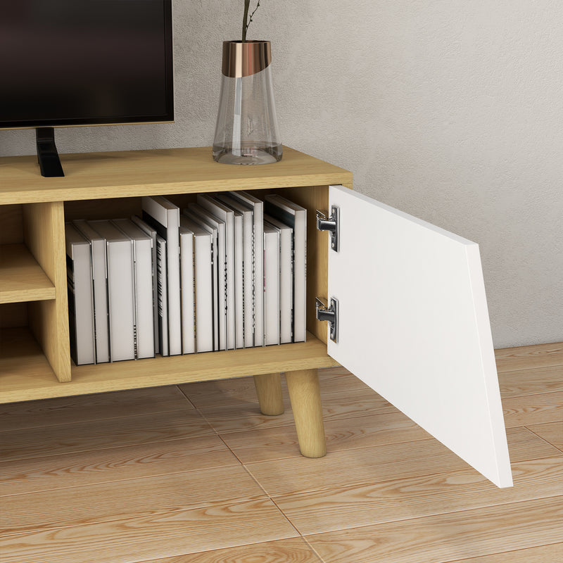 HOMCOM TV Unit Cabinet For TVs Up To 65 Inch TV Stand With Shelves, Oak
