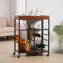 Rustic Bar Wooden Mobile Serving Cart With Wheels