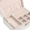 Sheonly White 2-Tier PU Leather Jewellery Box with Lock