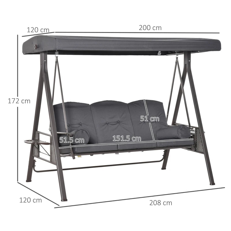 Outsunny Garden Swing Seat 3 Seater Grey