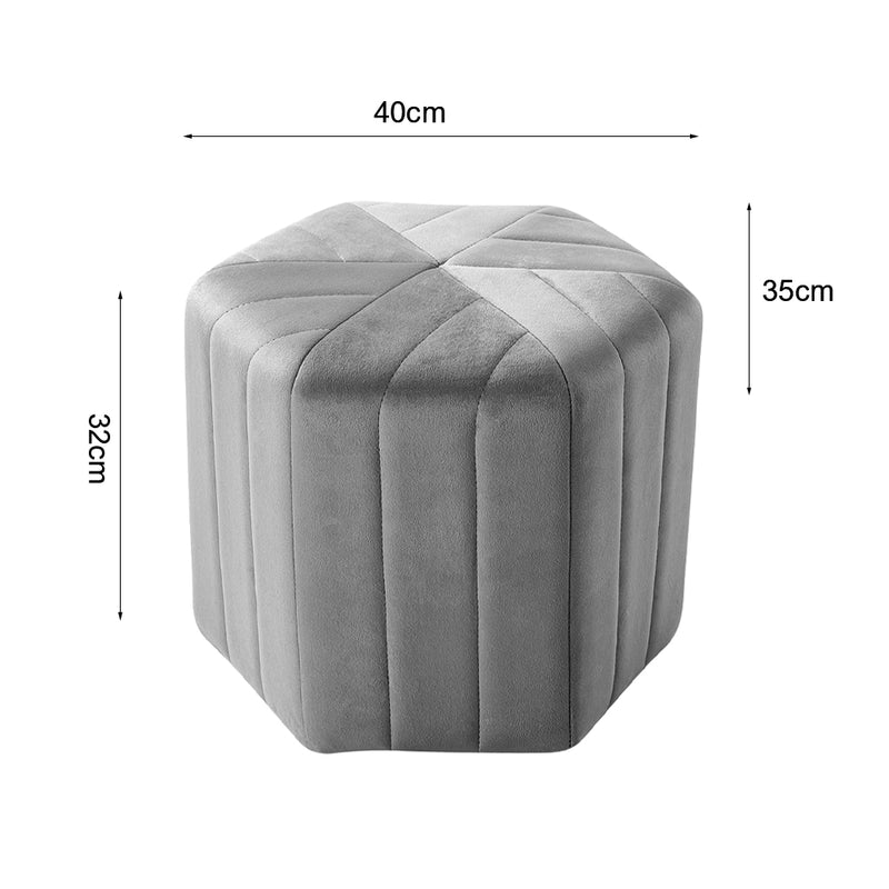 Livingandhome Minimal Hexagonal Velvet Footstool Ottoman with Stripes
