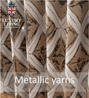 Luxury Diamond Jacquard Fully Lined Ring Top Curtains with Metallic Thread Cream/Gold