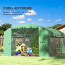 Outsunny Polytunnel Greenhouse with 3 Roll-up Doors, Green