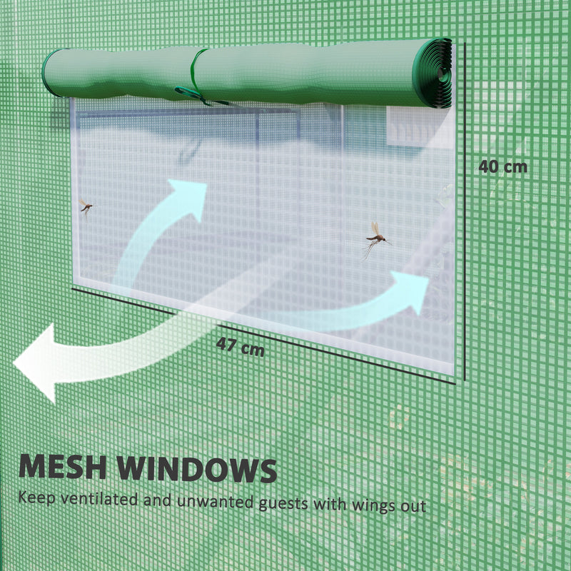 Outsunny Polytunnel Greenhouse with 3 Roll-up Doors, Green