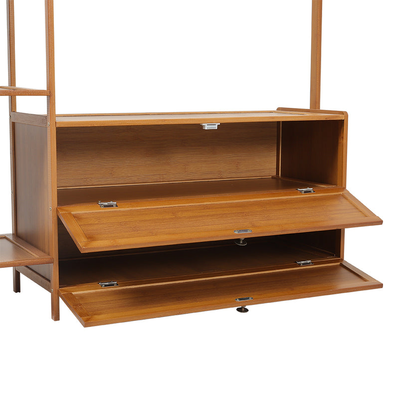 Livingandhome Freestanding Bamboo Clothes Rack with Storage Shelves