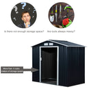 Outsunny Lockable Garden Shed Large Patio Roofed Tool Metal Storage Building Foundation Sheds Box Outdoor Furniture, 7ft x 4ft, Dark Grey