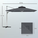 Outsunny Garden Cantilever Parasol, Patio Umbrella w/ Solar LED Lights, Grey