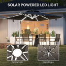 Outsunny Garden Cantilever Parasol, Patio Umbrella w/ Solar LED Lights, Grey