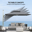 Outsunny Garden Cantilever Parasol, Patio Umbrella w/ Solar LED Lights, Grey